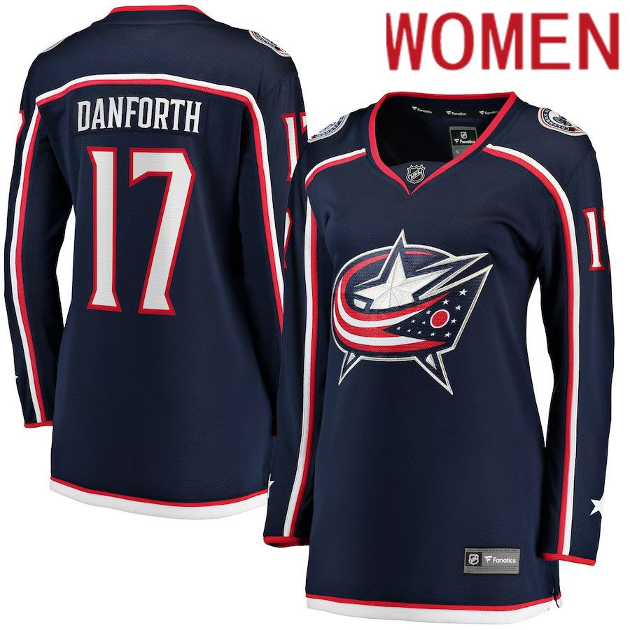 Women Columbus Blue Jackets #17 Justin Danforth Fanatics Branded Navy Home Breakaway Player NHL Jersey